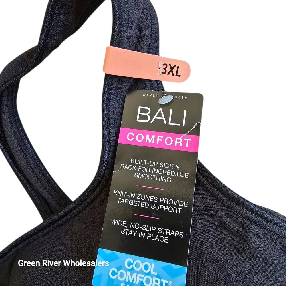 Bali‎ Comfort Revolution Wireless Bra DF3488 Black 3XL Built-Up Smooth Support